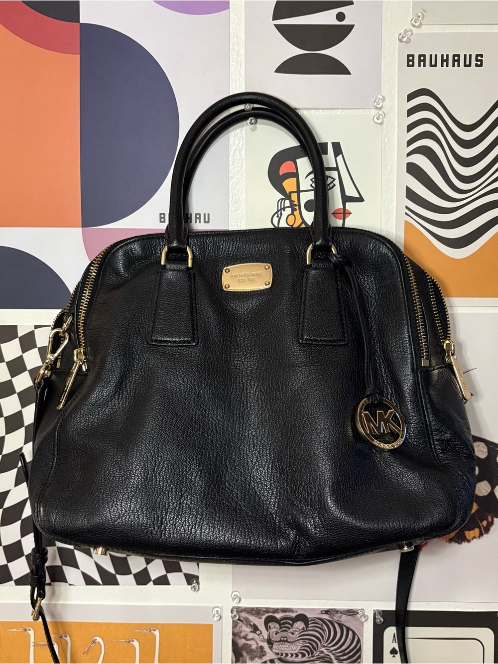 Michael Kors Black Pebbled Dome Satchel